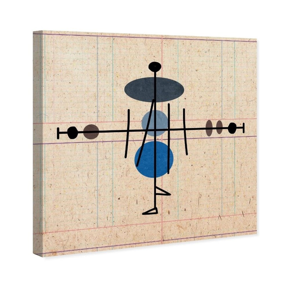 Mid-Century Abstract Drum Set Wall Art - Blue on Neutral Canvas